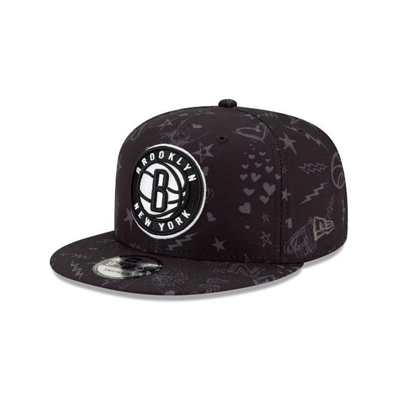 NBA Brooklyn Nets Doodle 9Fifty Snapback (HIE0107) - Black New Era Caps